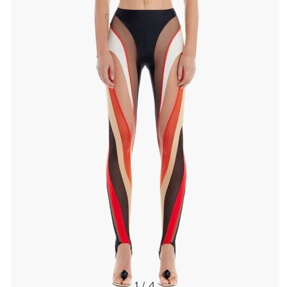 Thierry Mugler Pants - NWT Thierry Mugler Spiral Stirrups Leggings Black Red Nude Size 36